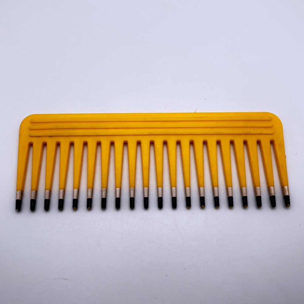 Vintage Yellow Wide Tooth Comb Metal Tipped Detangling Hair Tool Retro M Logo